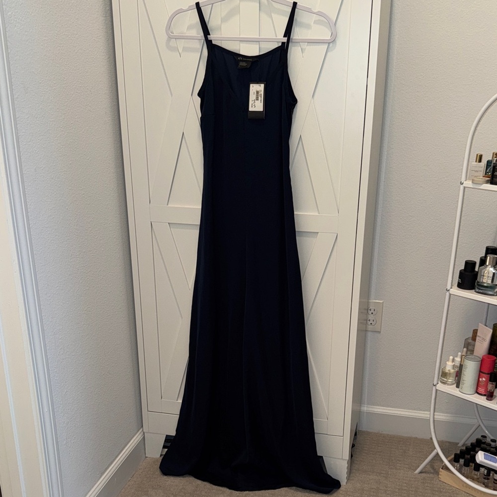 NWT Armani Exchange Navy Blue Satin Maxi Slip Dress - Size 0